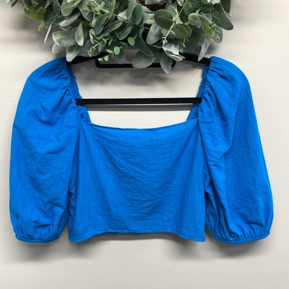 Zara Smocked Puff Sleeve Cropped Square Neck Blouse S - Picture 2 of 15